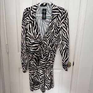 NEW I SAW IT FIRST Zebra Print Tie-Waist Dress - or Long Jacket,Black & Cream